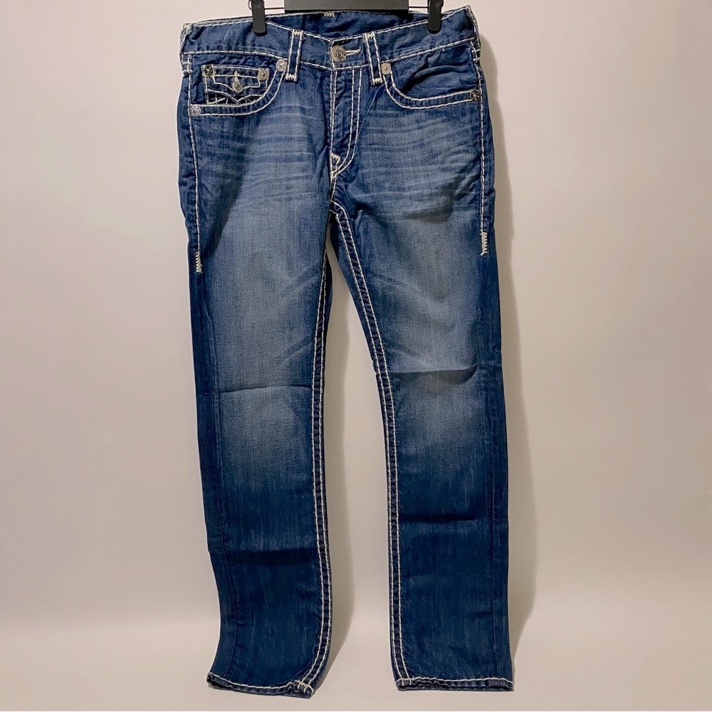 True Religion Men's Rocco  Fit Jeans SKINNY W/FLAPS
NATURAL SUPER 33” W x  33” L